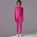 Rose pink long sleeve high elastic yoga catsuit with half-zipper collar for fitness - S / Dragon Fruit