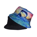 Detail showing reversible bucket hat with black solid side and colorful dolphin print side - One Size / Dreamy Dolphin Reversible