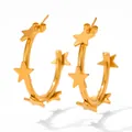 Polished golden stainless steel hoop earrings with 3D star charms for women - Five-Pointed Star Style (Gold KDE516)