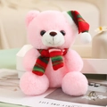 Ours en peluche rose avec bonnet de Noël et écharpe rayée, peluche mignonne assise - Style B Écharpe à rayures rouges et vertes / Rose