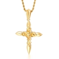 Colgante de cruz hueca dorada con relieve y cadena de cuerda de oro con acabado pulido - Colgante Dorado (KP36846-D) / Dorado