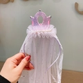 Cerchietto con corona glitter rosa, velo bianco con stelle e perle per bambina - Viola