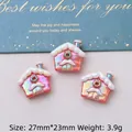 Pink gingerbread house resin DIY accessory with pearlescent finish for hair clip crafts - House