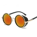 Lunettes steampunk rondes avec monture dorée et verres miroirs rouge orangé - Monture Dorée Miroir Rouge
