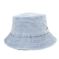 Cappello a secchiello in denim lavato azzurro con tesa larga e targhetta in metallo - M (56-58cm) / Azzurro
