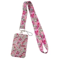 Floral ID card holder and wide polyester lanyard set in elegant pink-purple pattern - KP204-17 Pink Purple Floral Card Holder Set