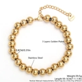 8mm golden stainless steel beaded bracelet with lobster clasp and extension chain - 8mm/Lobster Clasp Adjustable / Gold