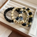 Three-piece gold and marble bead bracelet set displayed in a wooden jewelry gift box - 12# Beaded Bracelet (HB4501)
