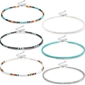 Handmade seed bead necklace set with six colorful boho choker styles and silver clasps - 6-Piece Set