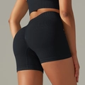 Seamless black high-waisted scrunch butt yoga shorts and vest set in ribbed knit fabric - Shorts - Pure Black
