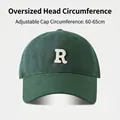 Adjustable dark green baseball cap for large heads 60-65cm with white R letter embroidery - R Letter Hat-Green