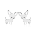 Minimalist silver chihuahua dog stud earrings in stainless steel on white background - Chihuahua Shape (090 Steel)