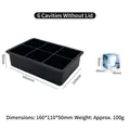 Black silicone 6-cavity ice cube tray with 48mm large squares and open design - 6 Cavity Square / No Lid / Black