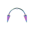 Rainbow stainless steel horseshoe circular barbell with spiked ends and O-rings - Tiger Tooth Spike / Rainbow