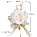 Eleganter weißer Rosen-Ansteckstrauß mit Goldblättern und Perlen für Hochzeiten - Champagner Ansteckblume