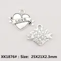 Vintage silver heart charm with LOVE engraving on ribbon, 25x21mm alloy jewelry pendant - XK1876# (LOVE Banner Heart)
