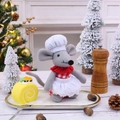 Poupée de souris chef de Noël en peluche avec tablier à carreaux et bonnet de fête - Femelle (Style Chef Gris)