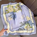 Elegant purple and yellow floral square silk scarf for women's sun protection and styling - Blue White Peony Floral / 70*70cm / Purple/Yellow