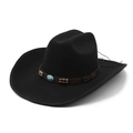 Classic black wool felt western cowboy hat with turquoise beaded band on white background - M (56-59cm) / Black