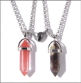 Pink and brown hexagonal crystal pendant necklaces with magnetic heart connector - Watermelon Red + Amethyst