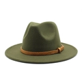 Detail of olive green wool fedora hat featuring a brown braided faux leather band - M (56-58cm) / Army Green