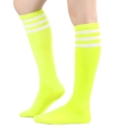 Neon green knee-high socks with three white stripes for athletic and JK style outfits - One Size / Fluorescent Yellow/White Stripes