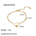 Elegant double-layered 18K gold heart anklet with beads and heart pendant on white background - Double Layer Heart Pendant (JDA201026)