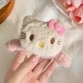 Pinza per capelli a gatto in peluche bianco con fiocco rosa per un dolce stile invernale - Rosa