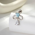 Silver bow heart earring with blue stone and teardrop crystal on a white display - Bowknot Heart Waterdrop (A851-4) / Light Sea Blue (1 Pc)