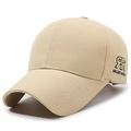 Beige cotton baseball cap featuring navy and gold RR embroidery on a curved brim - Adjustable / Beige