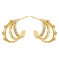 Elegant gold plated triple layer hoop earrings featuring sparkling white zircon stones - Gold White Zirconia