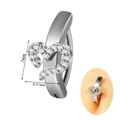Silver stainless steel heart navel ring with white zircon stones and 7mm bar length - 1.6x10mm / Iced Out Heart Style