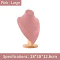 Pink velvet jewelry bust display stand for necklaces with a wooden base, large size - Small / Pink