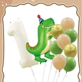 Cream caramel number 1 balloon set with green cartoon dinosaur for first birthday - FG11 Dinosaur Theme Number 1