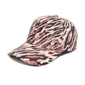 Close-up of pink and black tiger print baseball cap showing twill fabric and stitching - M (56-58cm) / Pink