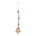 Baby pacifier clip with light blue silicone beads and a natural wooden star-shaped clip - Grey Blue