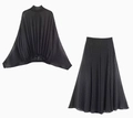 Ensemble deux pièces à pois avec haut chauve-souris et jupe midi trapèze à taille haute - XS / Set / Noir