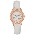 Dettaglio dell'orologio oro rosa con quadrante luna e stelle e accenti in diamante - Bianco