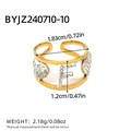 Golden stainless steel F-letter heart ring with rhinestones and product measurements - Letter F Hollow Style (BYJZ240710-10)