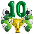 Detail of soccer theme balloon set with number 10, champion trophy and latex balloons - Number Ten Theme