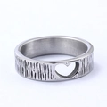 Minimalist silver stainless steel heart ring with unique bark texture and cutout design - US 7 / Hollow Heart Style (17201)