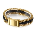 Bracciale multistrato da uomo in pelle intrecciata con catena a spina di drago oro e chiusura - Oro (KB86288-BD)