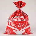 Red Christmas drawstring gift bag with reindeer antlers and Merry Christmas print - Extra Large / Reindeer Red