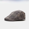 Classic dark grey plaid corduroy beret hat for men and women in British casual style - One Size / Gray