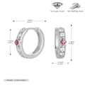 Diagramma tecnico dettagliato con dimensioni e peso per orecchini a cerchio S925 - Argento 925 placcato oro bianco