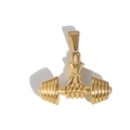Close-up of polished gold hand clutching a dumbbell pendant for fitness jewelry - Fitness Dumbbell - Gold