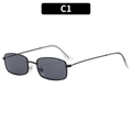 Vintage rectangle sunglasses with black metal frame and dark grey lenses for unisex style - Black Frame Grey Lens