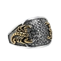 Vintage Titanstahlring mit Drachenkrallen, schwarzen Steinen und goldenen Skorpionen - US 9 / Zweifarbig (Gold & Silber)