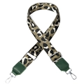 Adjustable 38mm leopard print bag strap with green leather and silver metal hooks - Leopard Print Green Top Grain Leather