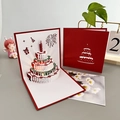 3D pop-up birthday cake card with music and light featuring a red envelope set - Red Cake+Music Yellow Light-Button